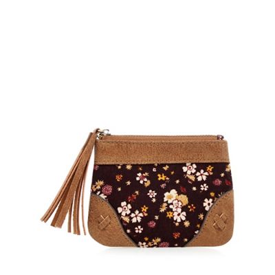 Brown floral corduroy coin purse